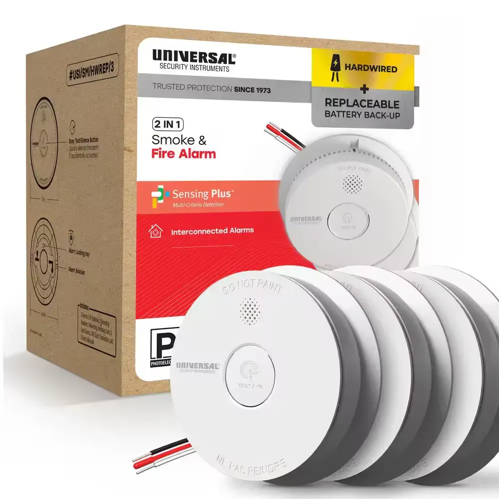 (3-Pack) Hardwired and 1-Year Replaceable Battery Backup Smoke Detector with Photoelectric Sensor - image 1