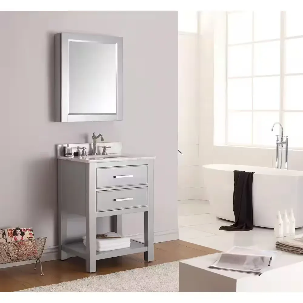 24 in. W x 30 in. H Rectangular Solid Wood Medicine Cabinet with Mirror - image 1
