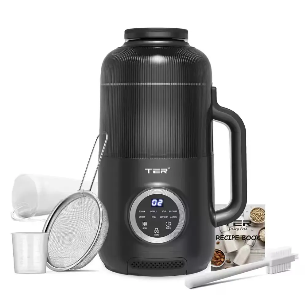 800 W 40 oz. Stainless Steel Black Soy Milk Makers with Adjustable Speed Control Keep Warm Setting Self Cleaning - image 1