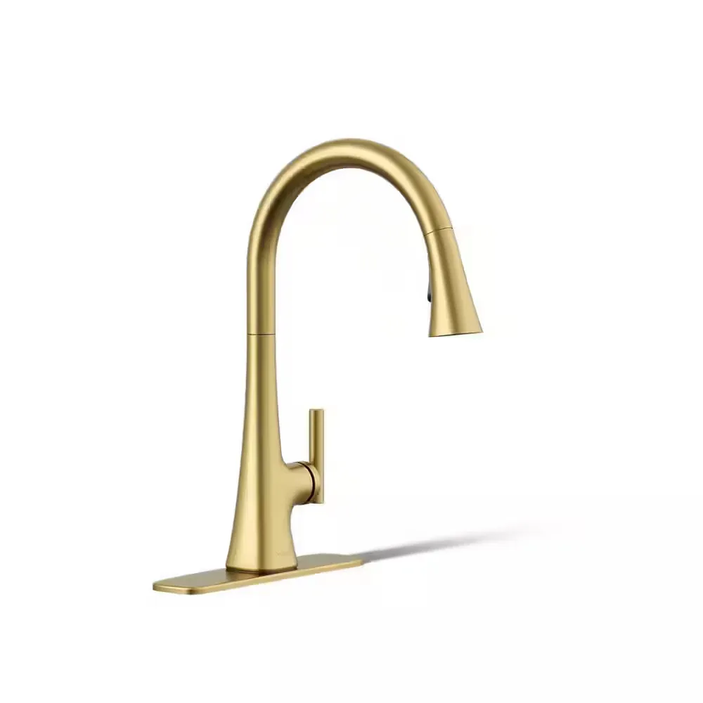 Conti Single Handle Pull Down Sprayer Kitchen Faucet in Vibrant Brushed Moderne Brass - image 1