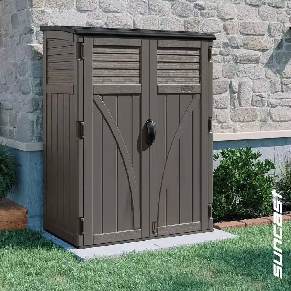 4 ft. 5 in. W x 2 ft. 7.5 in. D x 6 ft. H Large Plastic Resin Vertical Outdoor Storage Cabinet Shed in Stoney (Gray) - image 1