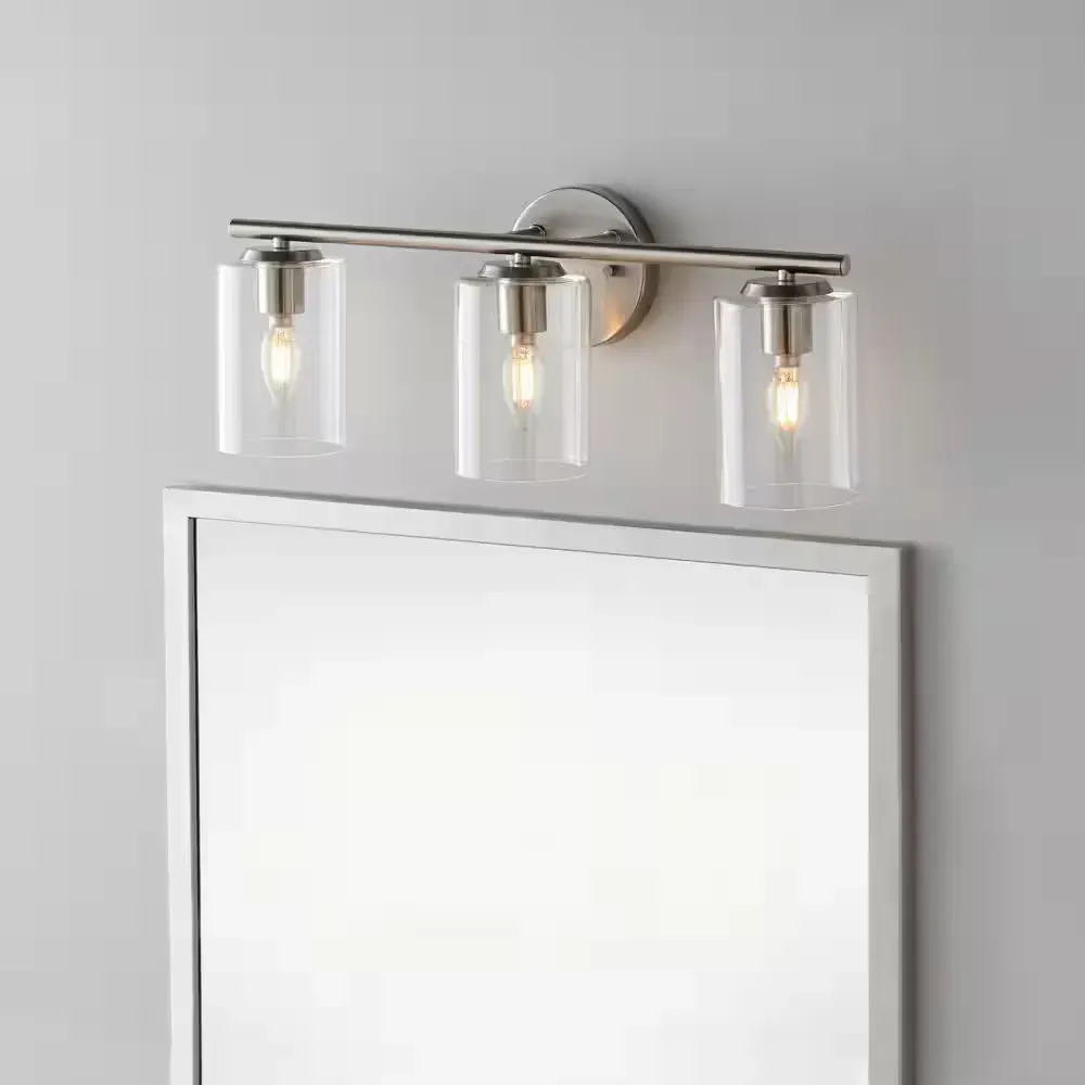 Champlain 22.375 in. 3-Light Brushed Nickel Modern Bathroom Vanity Light with Clear Glass Shades - image 1
