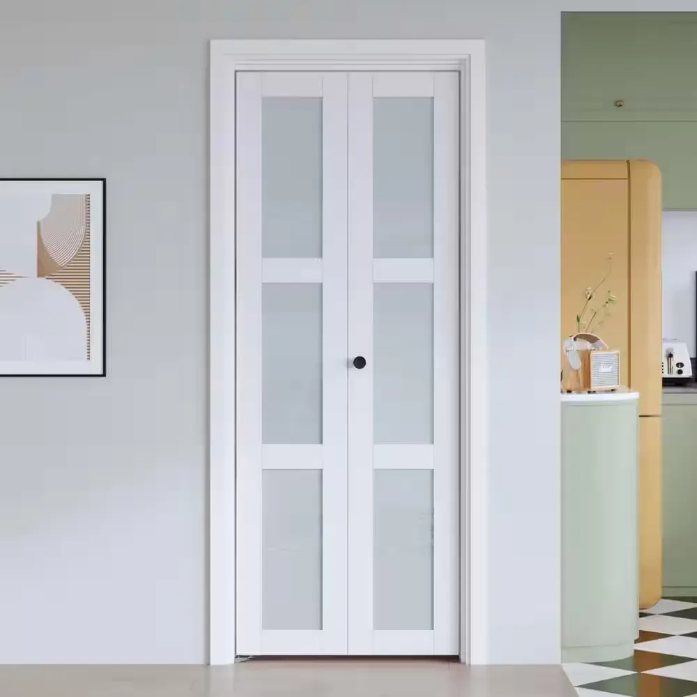 24 in. x 80 in. 3-Lite Frosted Glass White Finished Solid MDF Bi-Fold Door with Hardware Kit - image 3