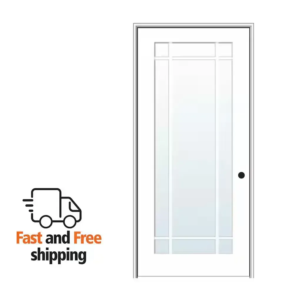 30 in. x 80 in. Left Handed Primed Composite Clear Glass 9 Lite True Divided Single Prehung Interior Door - image 1