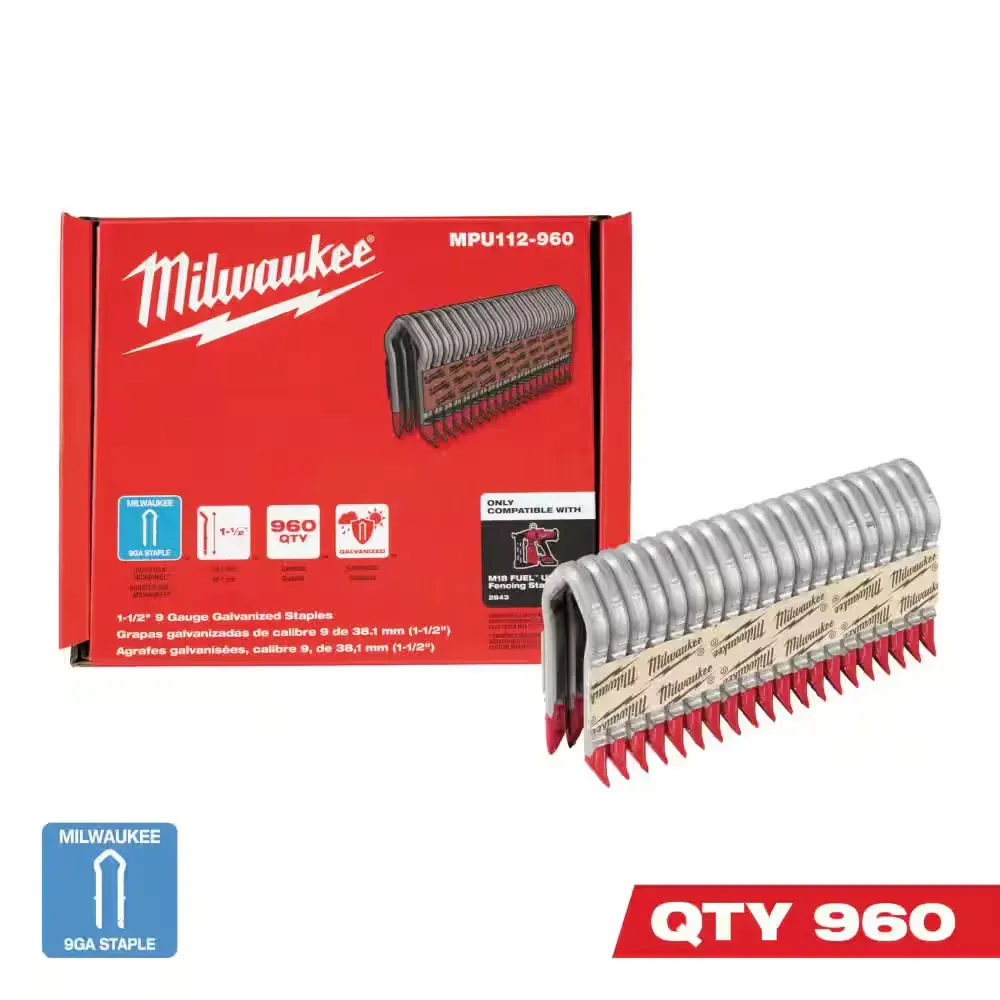 1-1/2 in. 9-Gauge Galvanized Staples for M18 FUEL Utility Fencing Stapler (960 Per Box) - image 1