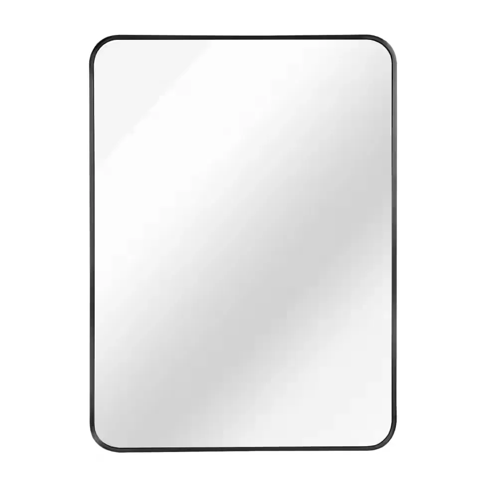 24 in. W x 32 in. H Rectangular Framed Hook Wall Bathroom Vanity Mirror in Black - image 1