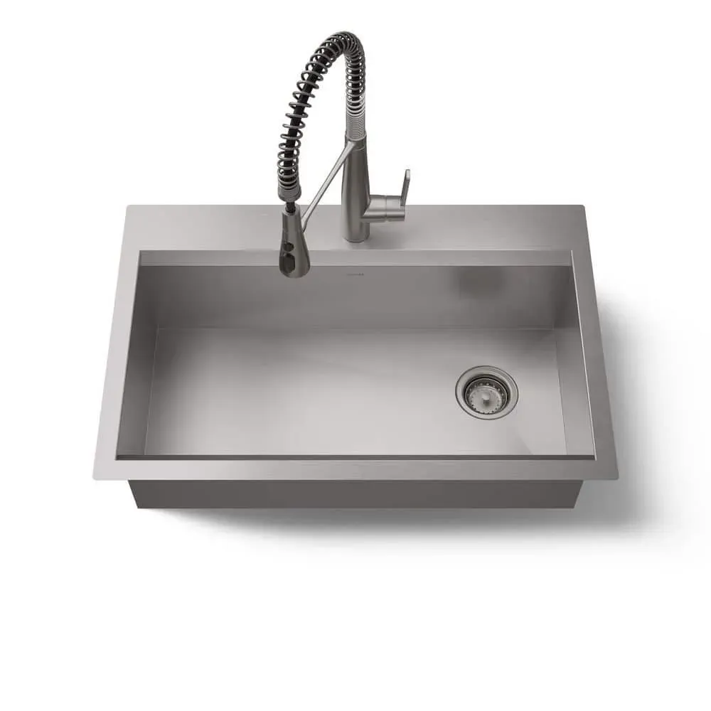 KOHLER Lassen 33 in. Drop-in Single Bowl Stainless Steel Kitchen Sink with Faucet - image 1
