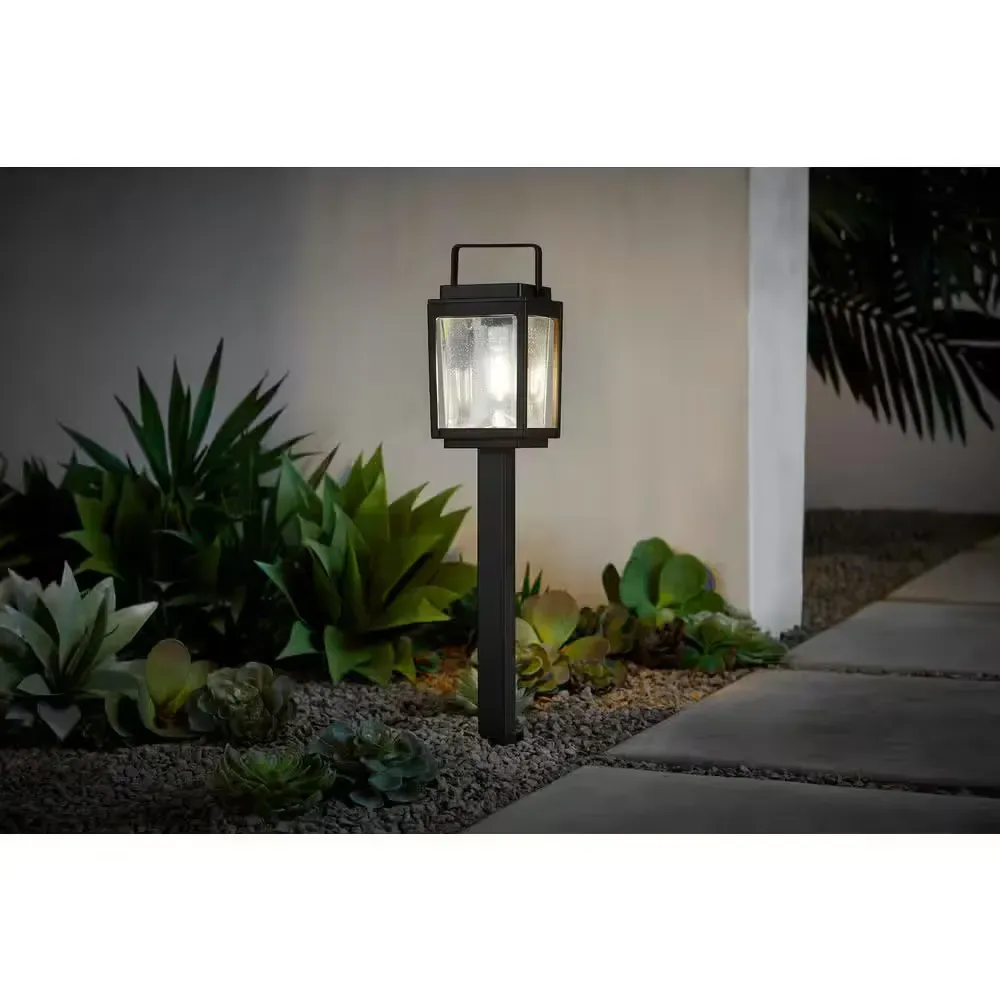 *** Pack of 3 *** Leeds Solar Black LED Path Light with Vintage Bulb & Seedy Glass Lens; 20 Lumens - image 1