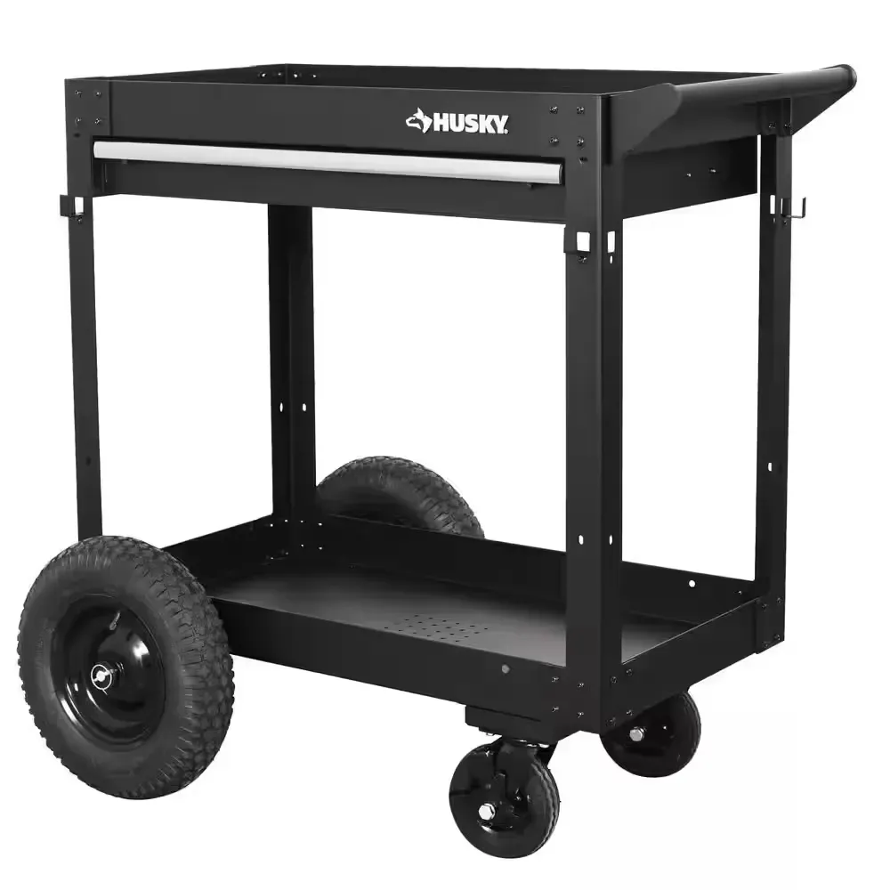 *** It is missing the two large tires *** 36 in. 1-Drawer 2-Tray Black All-Terrain Rolling Utility Cart - image 1