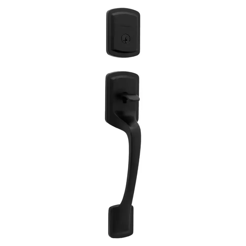 Prague Matte Black Single Cylinder Entry Door Handleset with Round Pismo Knob Featuring SmartKey Security - image 1