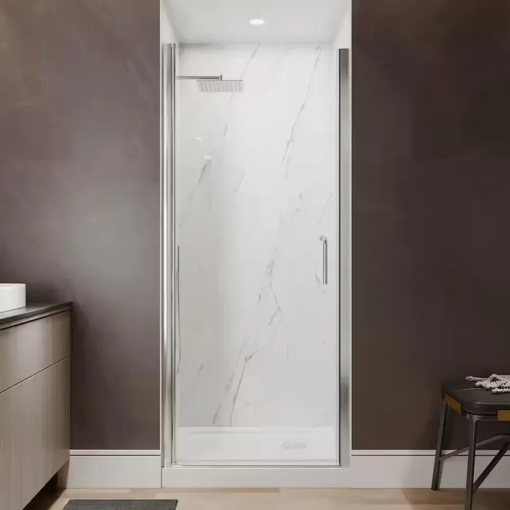 Victoria 32  in. W x 72 in. H Pivot Swing Frameless Shower Door in Brushed Nickel with Clear Glass - image 1