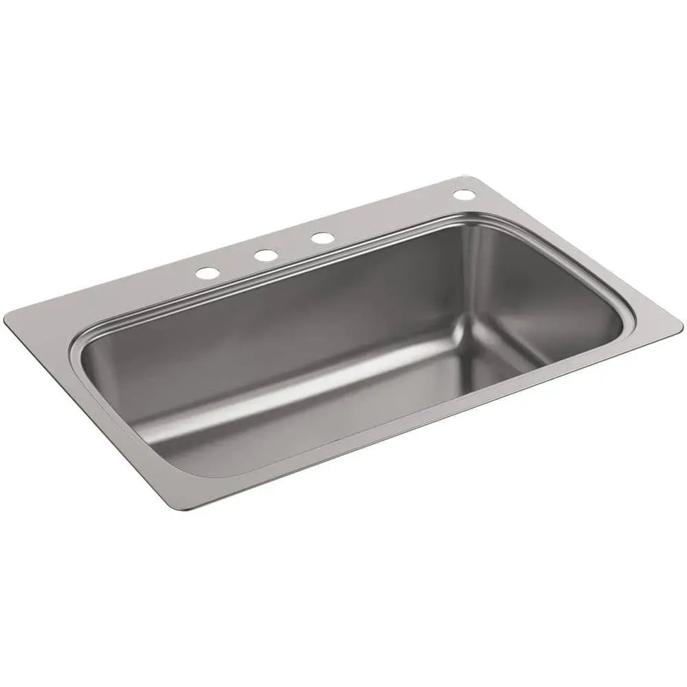 KOHLER Verse Drop-In Stainless Steel 33 in. 4-Hole Single Basin Kitchen Sink  - image 1