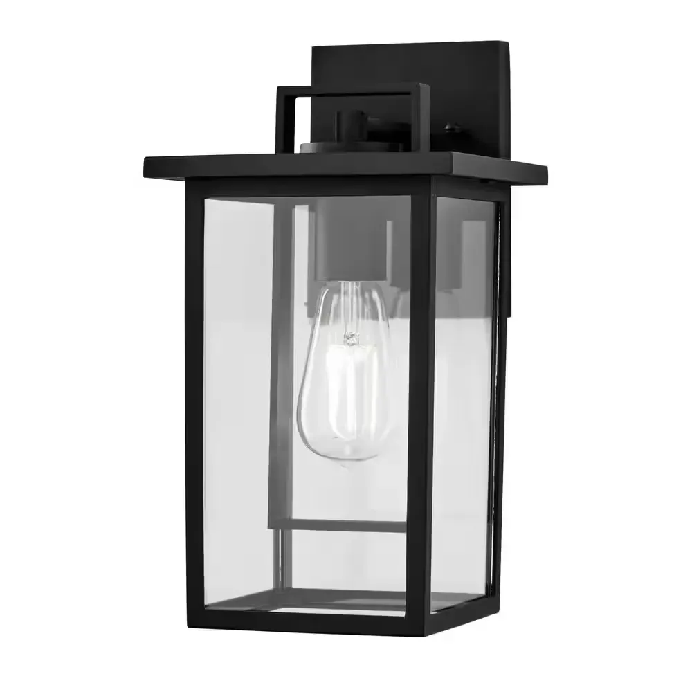 Keswick 12.5 in. Modern 1-Light Matte Black Hardwired Outdoor Wall Light Lantern Sconce with Clear Glass - image 1
