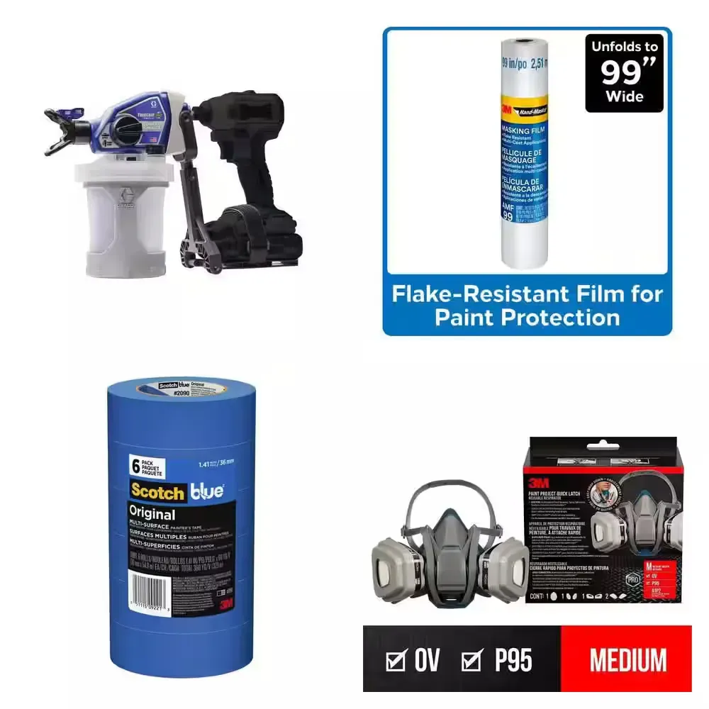 TrueCoat 360 Cordless Paint Sprayer, 99 in. Masking Film, 1.41 in. Painter's Tape (6-Pack) and Respirator - image 1