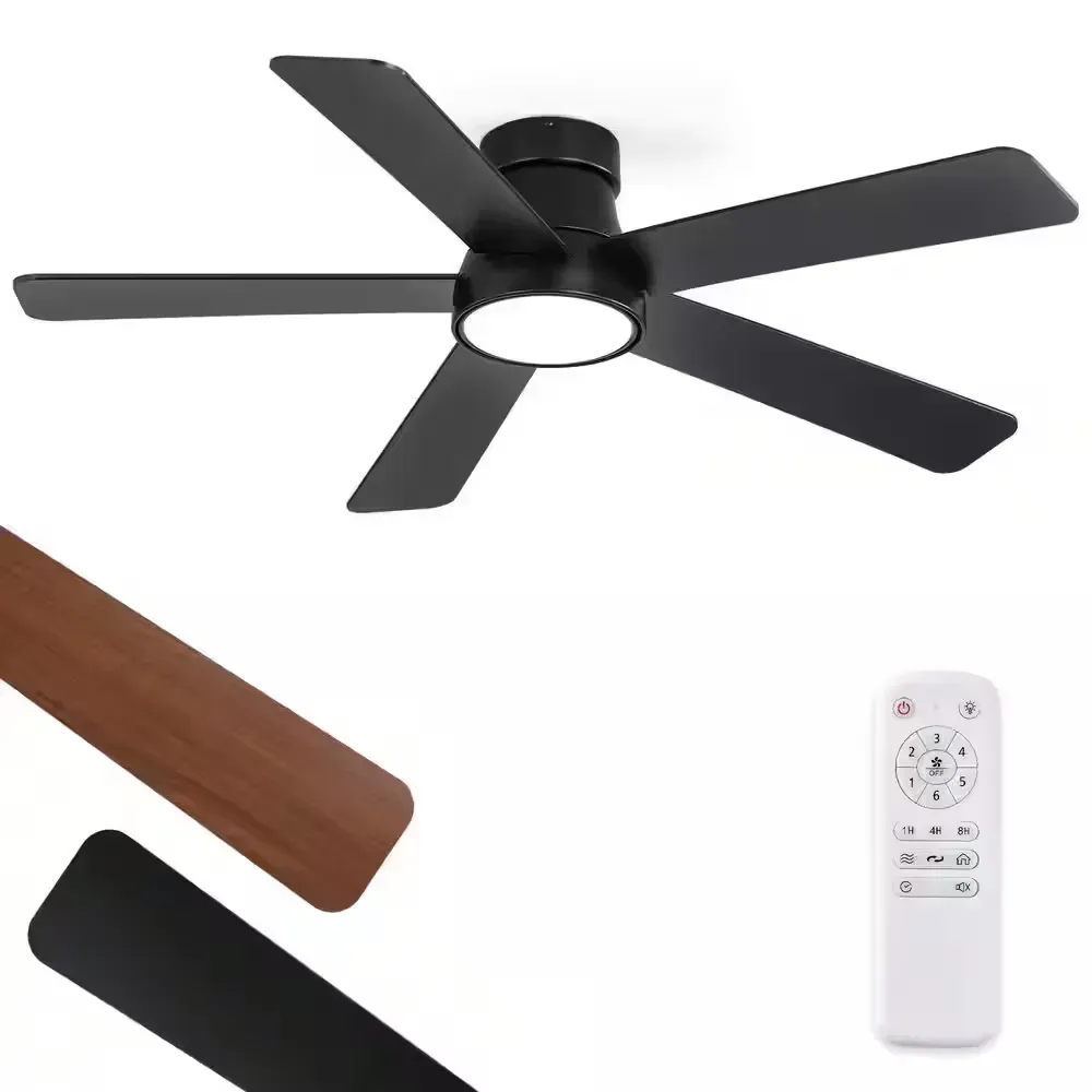 48 in. Indoor Black Low Profile 6-Speed 3-Color Ceiling Fan with Light Kit and Remote Control and DC Motor - image 1