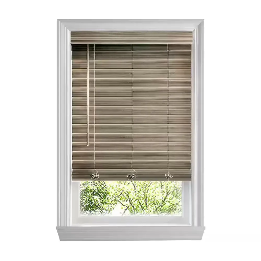 Driftwood Gray Cordless Premium Faux Wood blinds with 2.5 in Slats - 59 in W x 64 in L (Actual Size 58.5 in W x 64 in L) - image 1