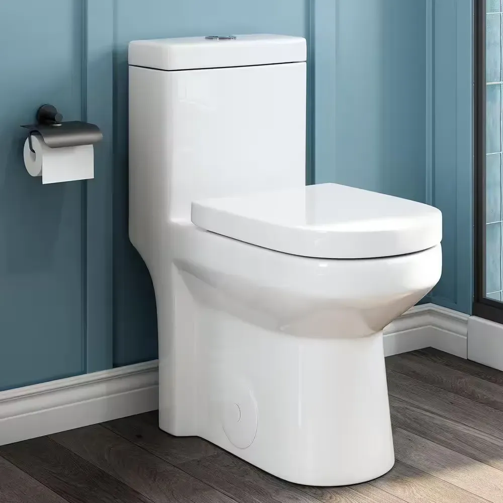 One-Piece 1.1/1.6 GPF Dual Flush Round Toilet in White Soft Close Seat Included - image 1