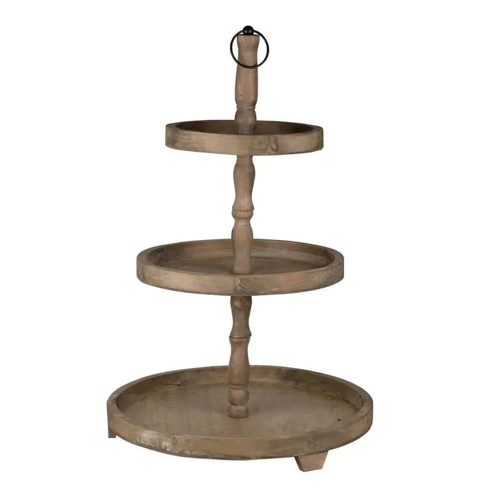 A & B Home Woodruff 3-Tier Round Serving Weathered Natural Tray - image 1