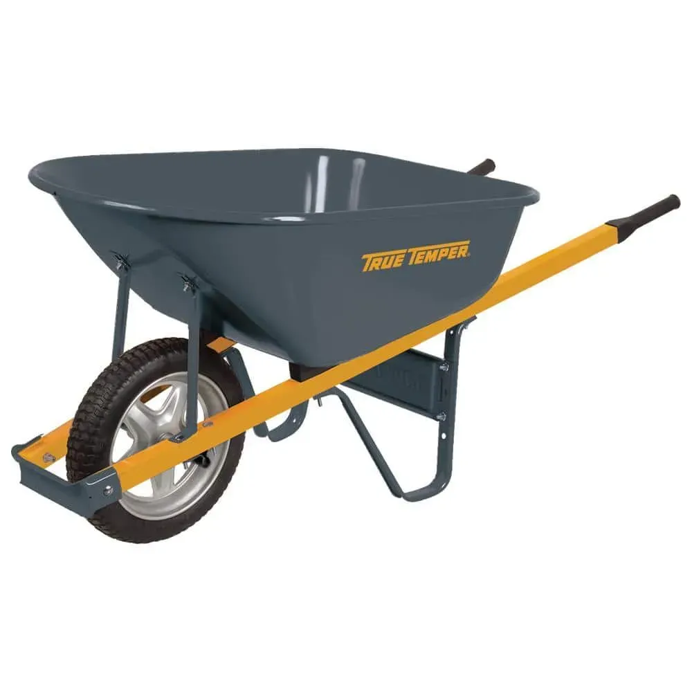 True Temper 6 cu. ft Steel Wheelbarrow with Flat Free Tires and Metal Handles - image 1