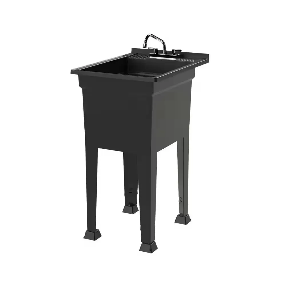 18 in. W x 24 in. D x 35 in. H Freestanding Laundry/Utility Sink in Black with Stainless Steel Swing Faucet - image 1