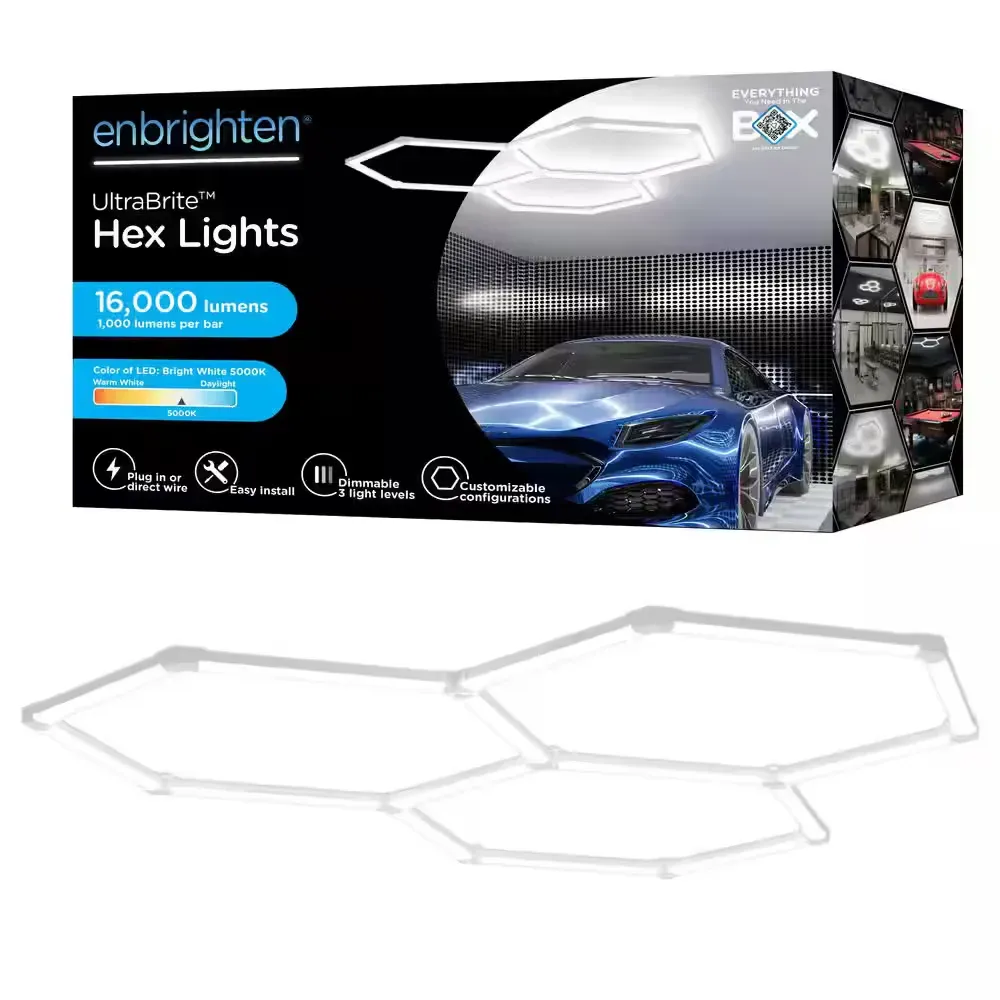 UltraBrite Hex Lights 16Pack 16.5 in./1.45ft Integrated LED Strip Light Fixture White Dimmable 16000LM 5000K Wall Remote - image 1