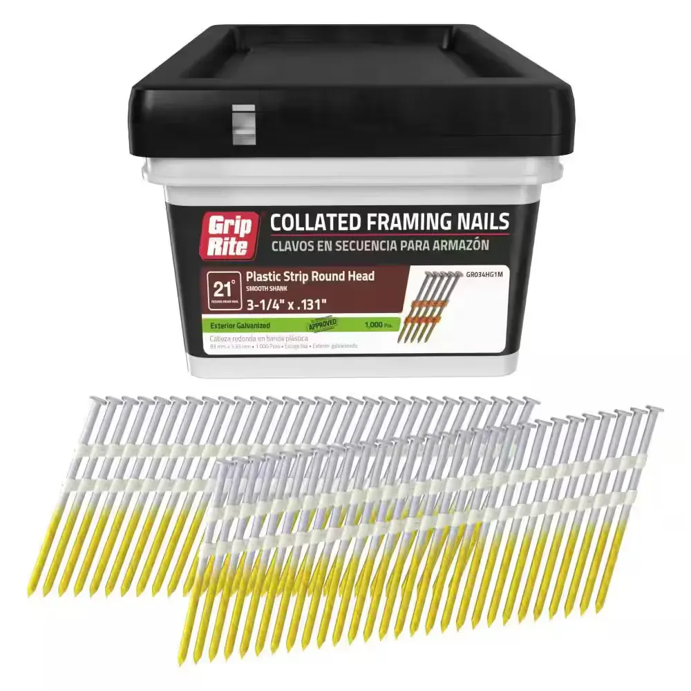 3-1/4 in. x 0.131 in. 21° Plastic Collated Exterior Galvanized Smooth Shank Framing Nails 1000 per Box - image 1