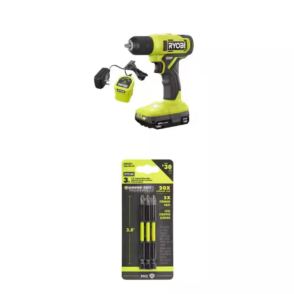 Ryobi ONE+ 18V Cordless 3/8 in. Drill/Driver Kit with 1.5 Ah Battery, Charger, and Diamond Grit Phillips Bits - image 1
