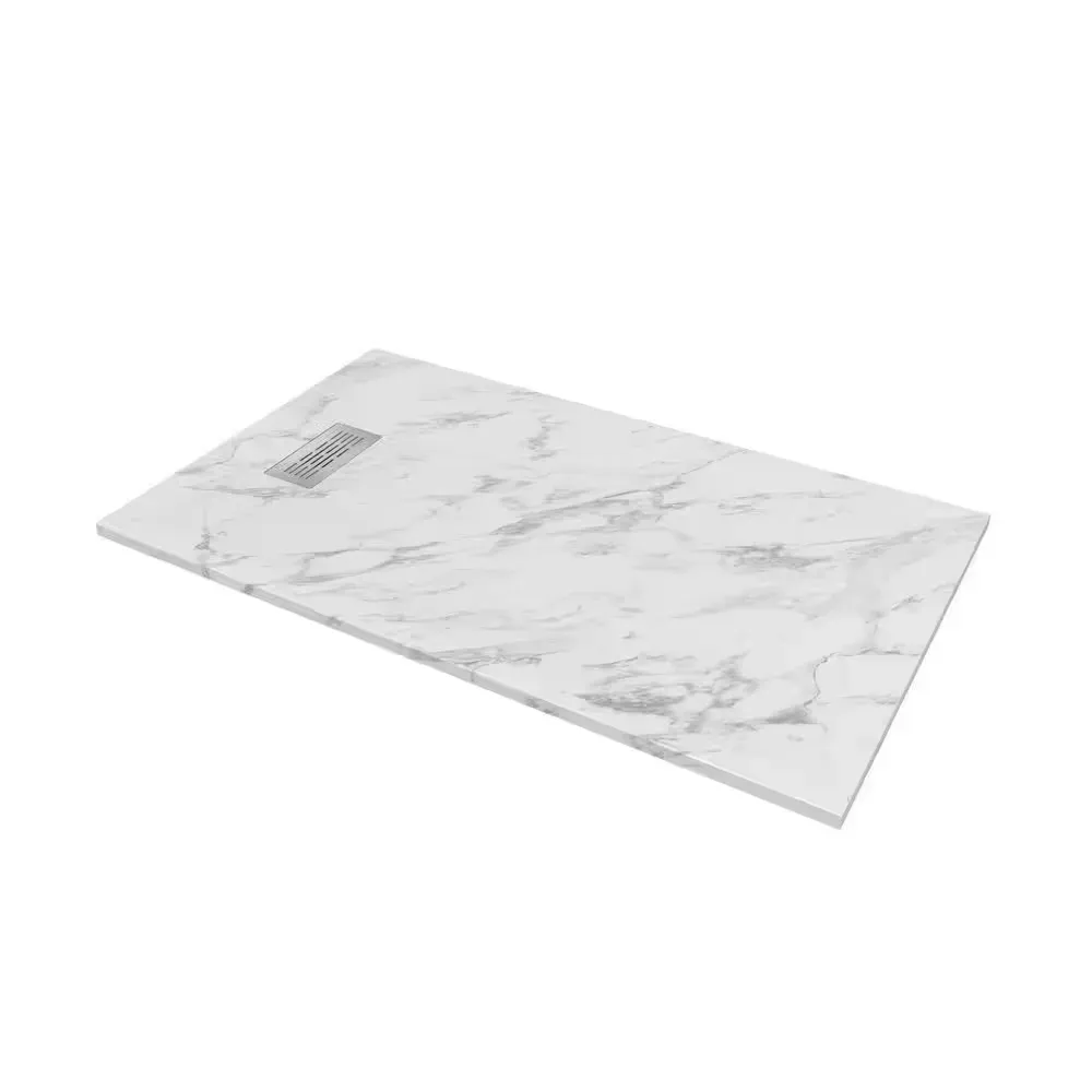 36 in. W x 60 in. L x 1.125 in. H Alcove Solid Composite Stone Shower Pan Base with L/R Drain in Carrara Sand - image 1