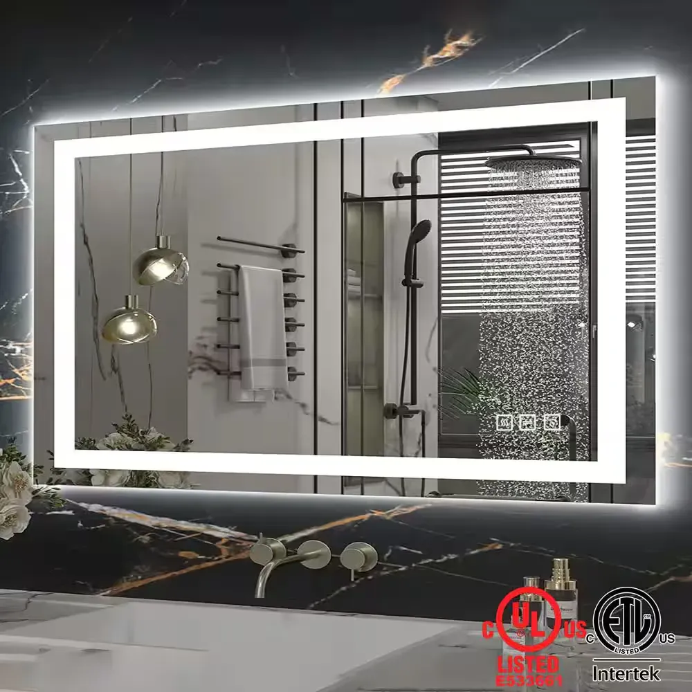 36 in. W x 24 in. H Frameless Rectangular Wall Anti-Fog LED Light Bathroom Vanity Mirror with Backlit and Front Light - image 1