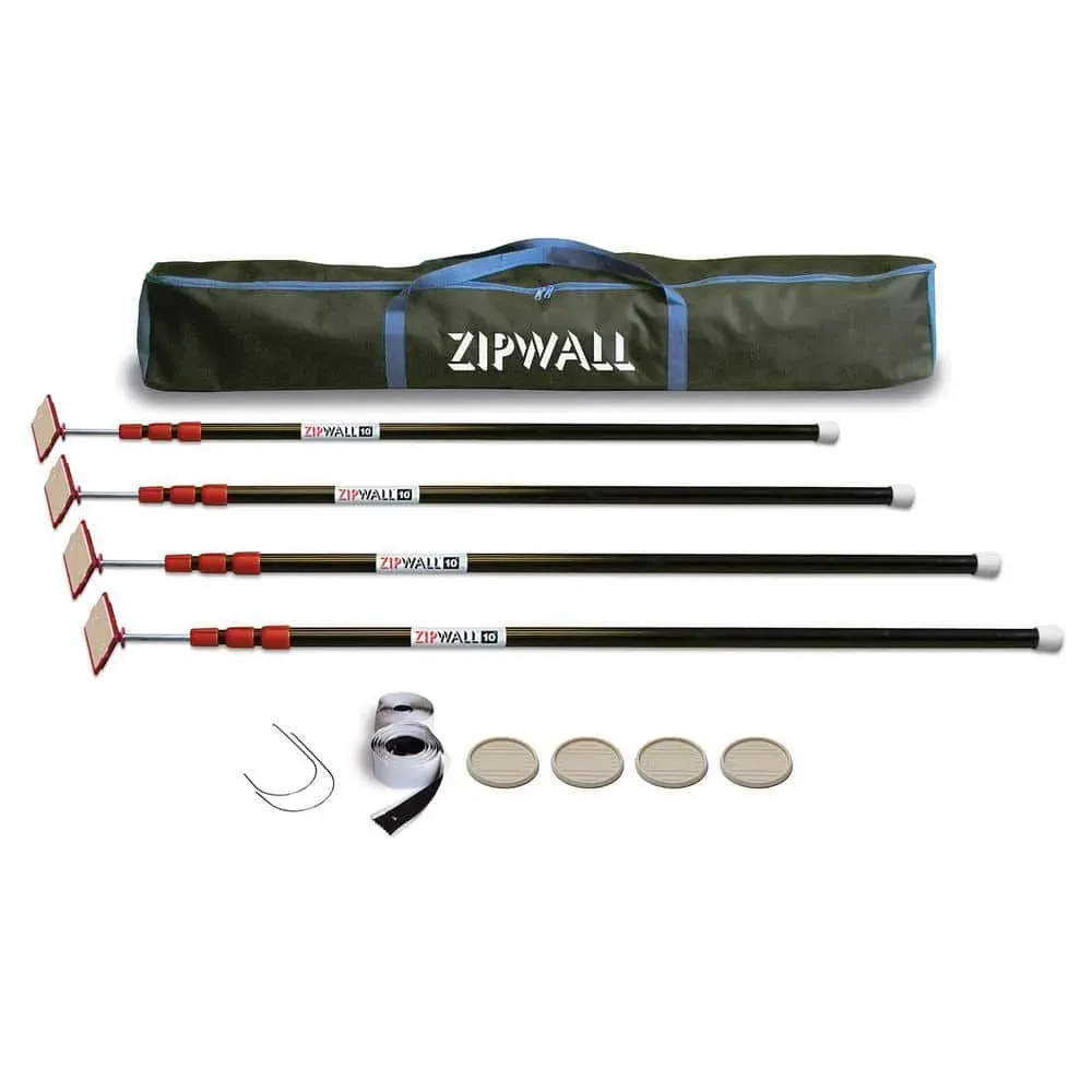ZipWall 10 ft. Stainless Steel Dust Barrier Poles with 2-Adhesive Zippers and a Carry Bag Black (4-Pack) - image 1