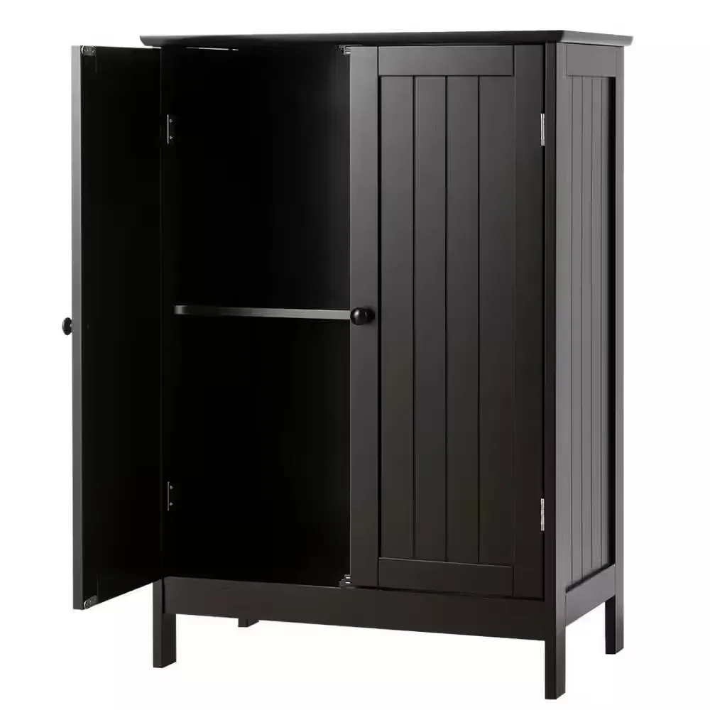 23.5 in. W Bathroom Floor Storage Linen Cabinet Double Door Kitchen Cupboard Shoe Cabinet Brown - image 1