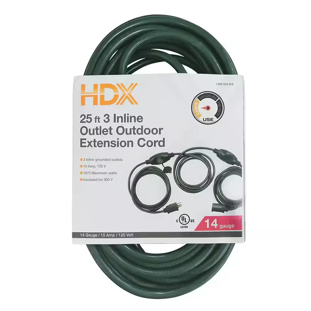 25 ft. 14/3 3 Outlet Extension Cord, Green - image 1