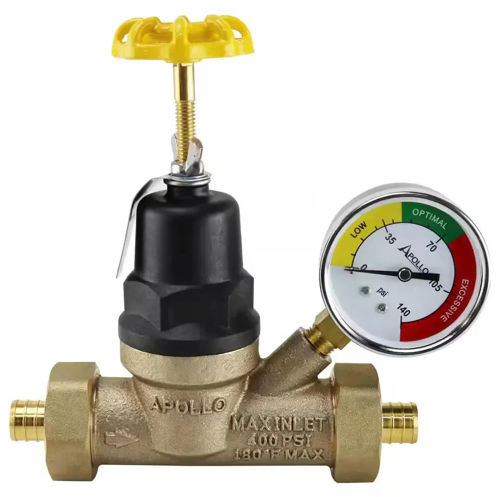 3/4 in. Bronze Double Union PEX-B Water Pressure Regulator with Gauge - image 1