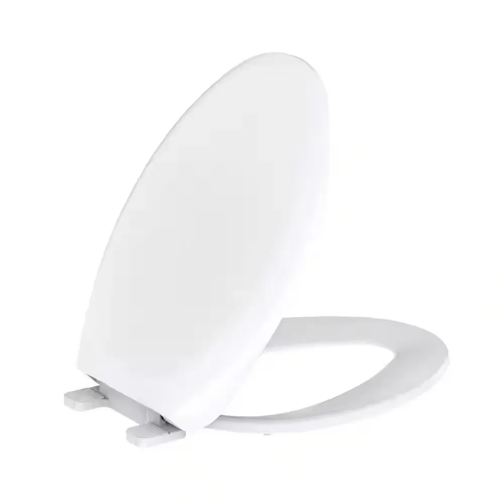 Elongated Soft Close Toilet Seat in White, Heavy-Duty Fade-Resistant Plastic - image 1