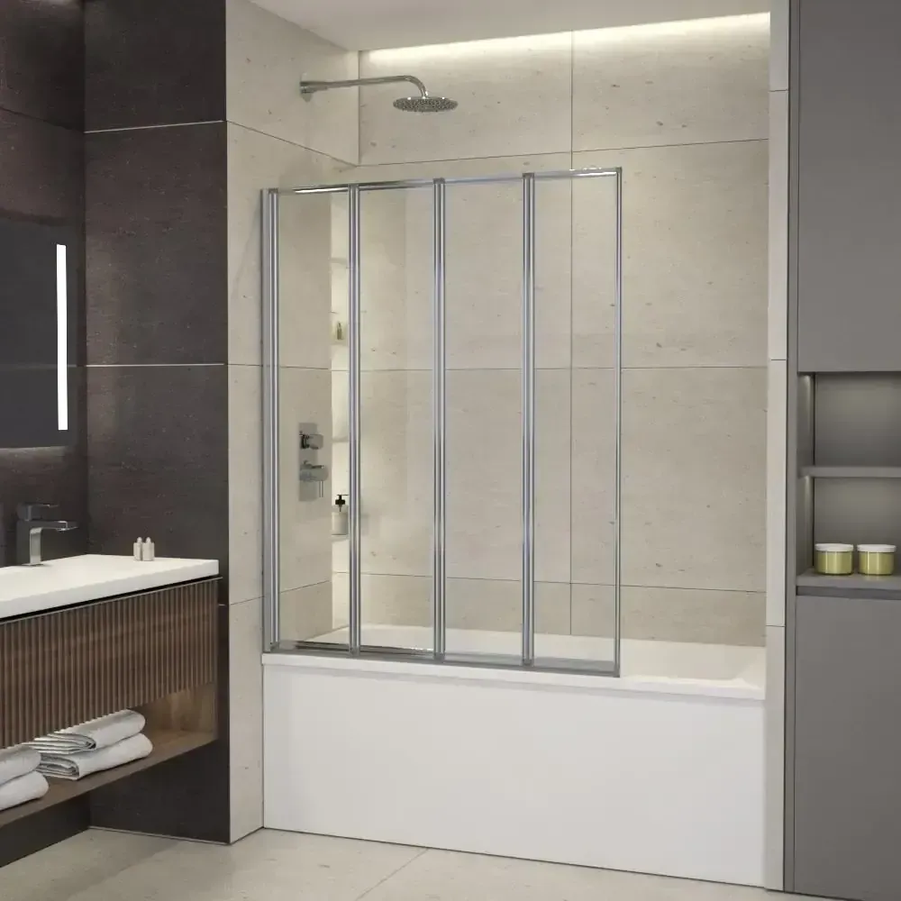 Triton 44 in. W x 55 in. H Bi-Fold Framed Bath Screen Tub Door in Chrome with Clear Glass - image 1