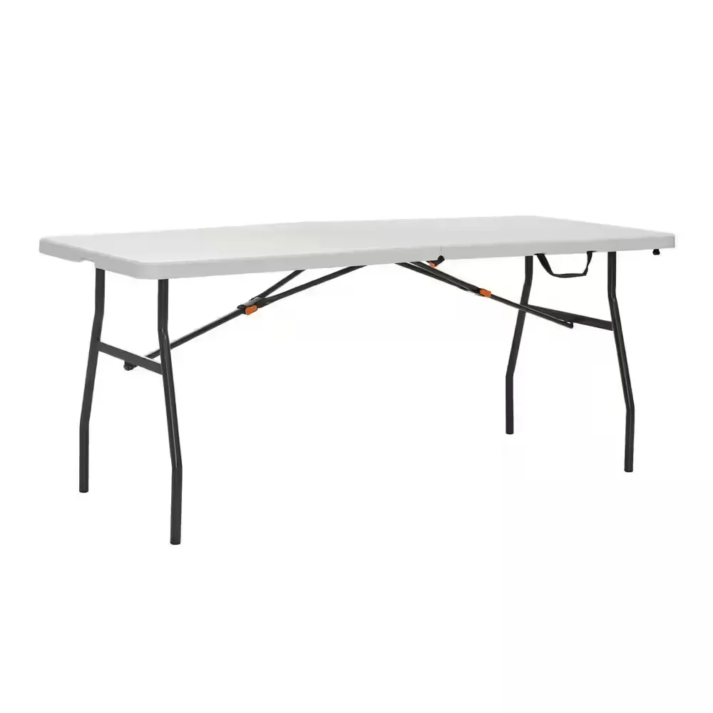 6 ft. Almond Resin Top Rectangular Folding Utility Table for Indoor/Outdoor Use, Seats- 6 - image 1