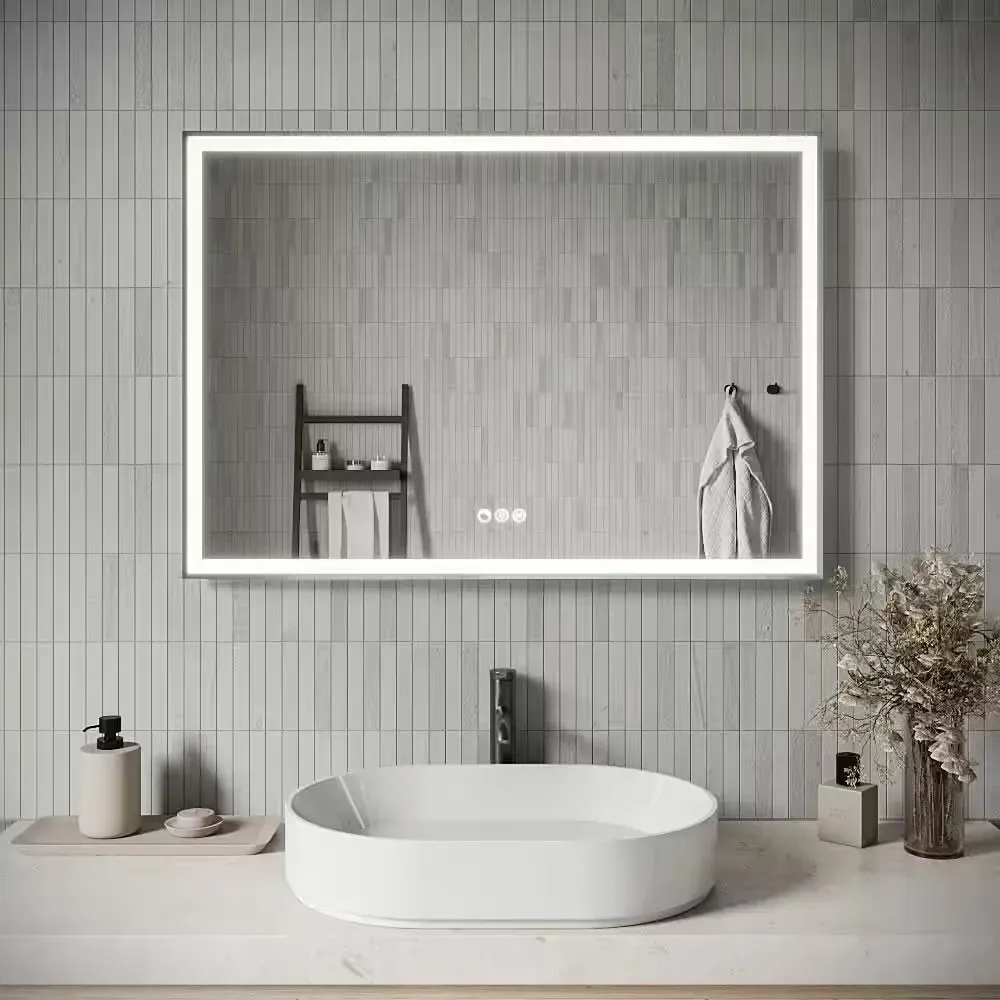 40 in. W x 28" H Rectangular Frameless LED Light Anti-Fog Dimmable Color Temperature Change Wall Bathroom Vanity Mirror - image 1