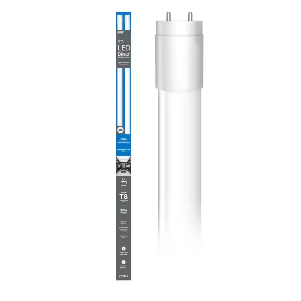 18-Watt Equivalence 48 in. T8 G13 Type A Plug and Play Linear LED Tube Light Bulb, Daylight Deluxe 6500K (2-Pack) - image 1