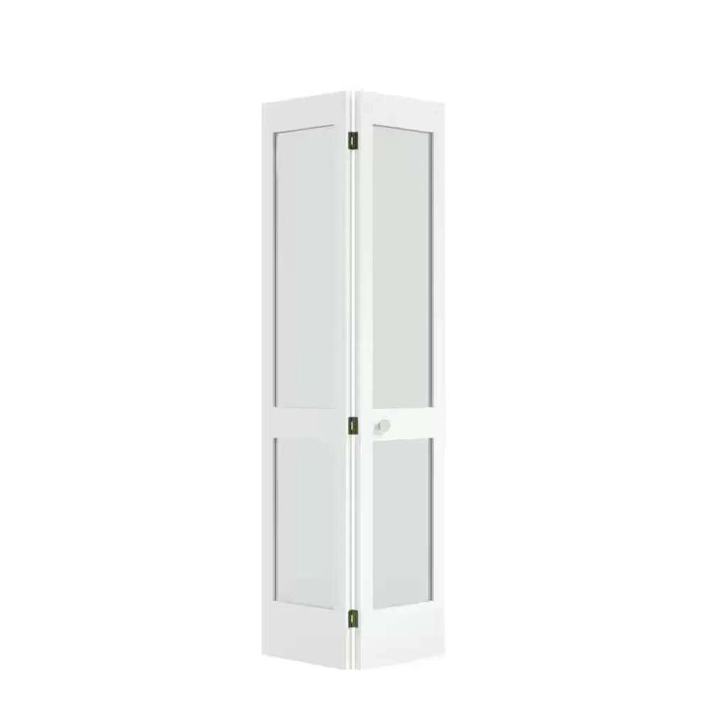 30 in. x 80 in. x 1-3/8 in. Frosted Glass 2-Lite Shaker Primed Solid Core Wood White Bi-Fold Door with Hardware Included - image 1