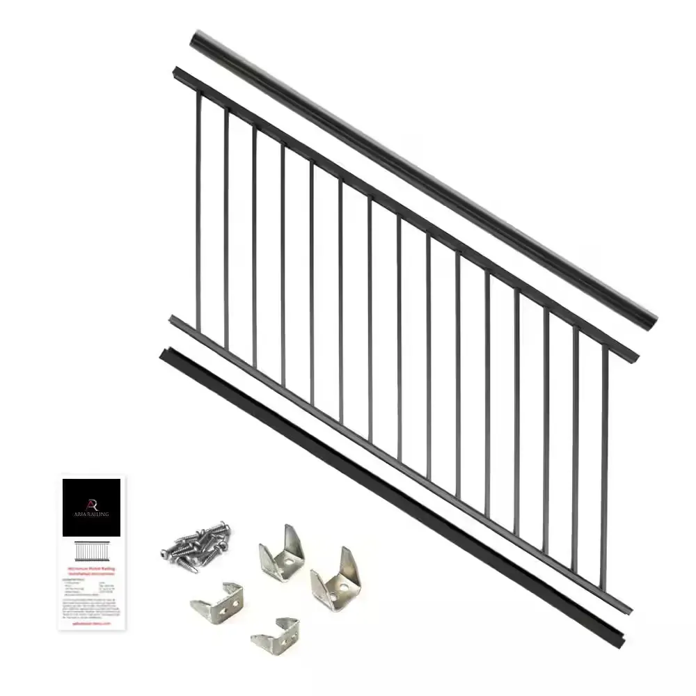 36 in. x 69.43 in. Black Powder Coated Aluminum Preassembled Deck Stair Railing - image 1