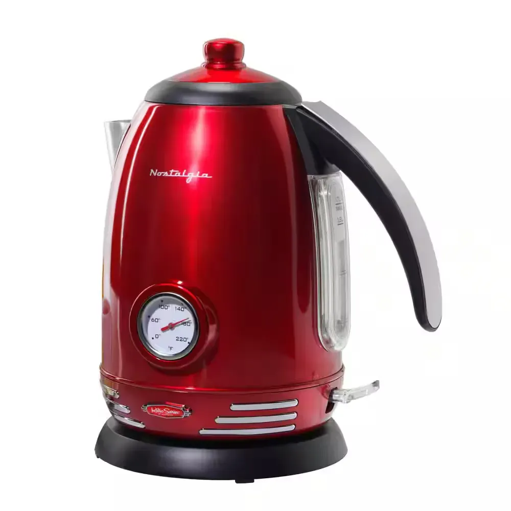 Red Retro 1500 W 1.7-Liter Stainless Steel Electric Water Kettle with Strix Thermostat, Retro Red - image 1