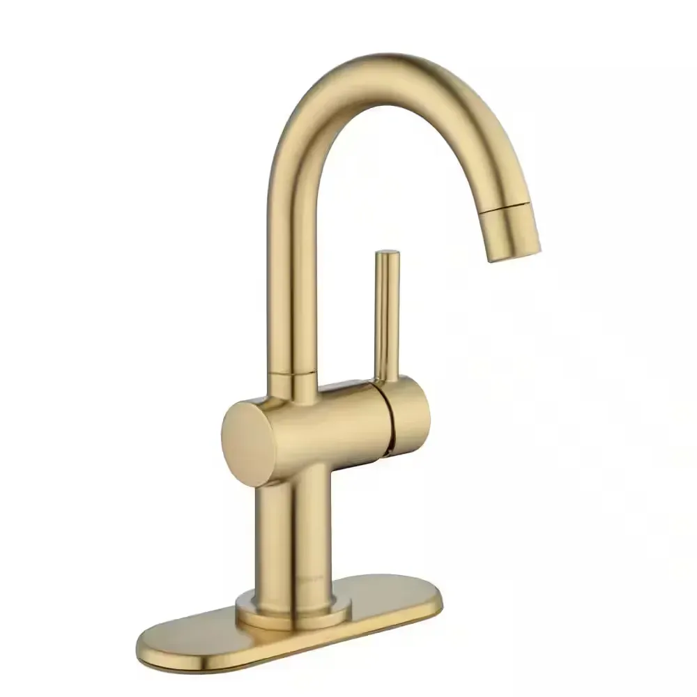 Dorind Single-Handle Single Hole High-Arc Bathroom Faucet In Brushed Gold - image 1