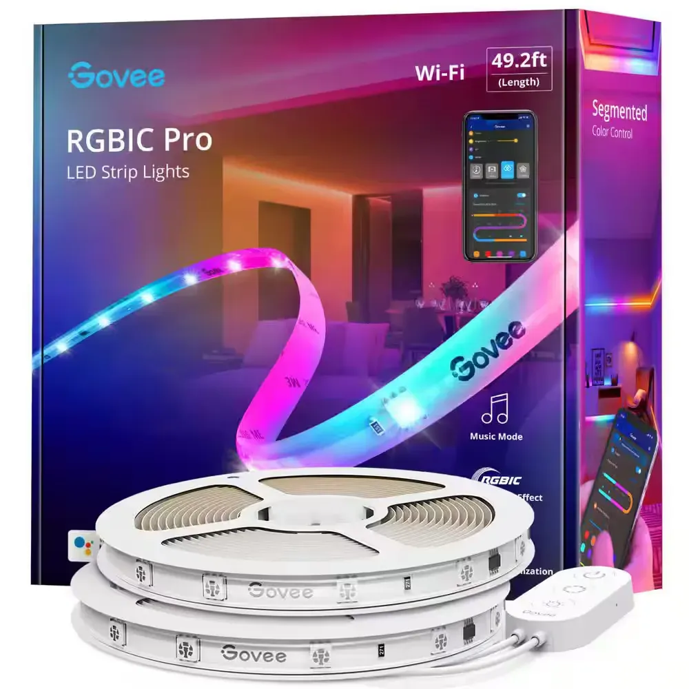 RGBIC Pro 48-Watt Equivalent 49.2 ft. Integrated LED Smart Color Changing Wi-Fi Enabled White Strip Light (1-Strip) - image 1