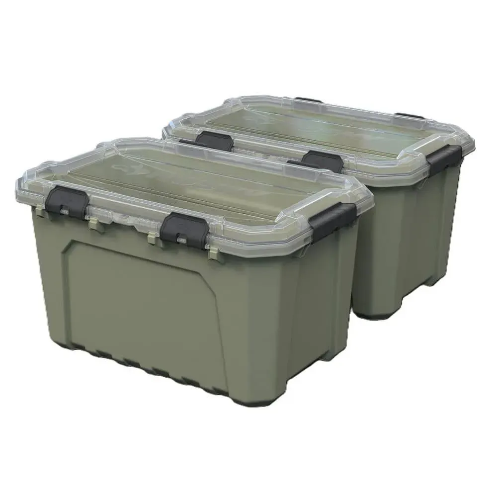 Husky 20 Gal. Professional Heavy Duty Waterproof Stackable Plastic Storage Container with Hinged Lid in Army Green - image 1