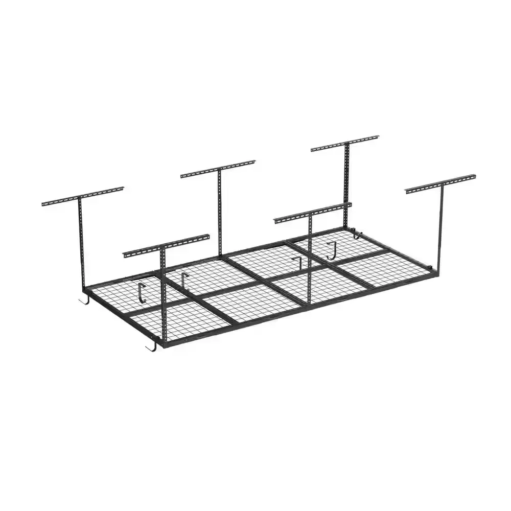 OHK Series 48 in. W x 96 in. D x 22-40 in. H Black Ceiling Mounted Overhead Garage Storage Rack with Accessory Hooks - image 1