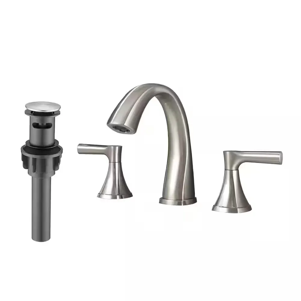 Widespread 2-Handle Bathroom Faucet with Pop-Up Drain in Brushed Nickel - image 1