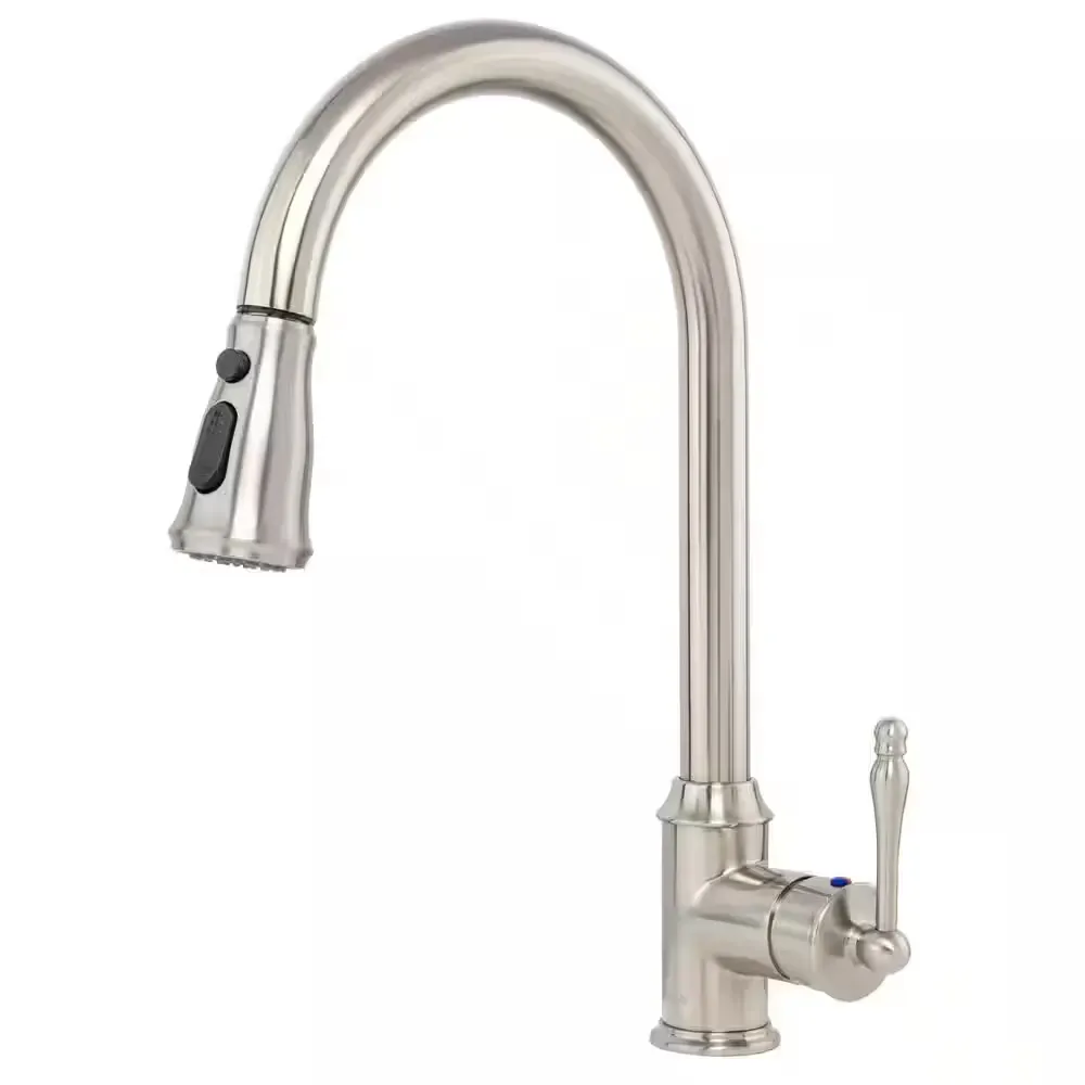 Easy-Install Single-Handle Pull-Down Sprayer Kitchen Faucet with Flexible Hose in Brushed Nickel - image 1