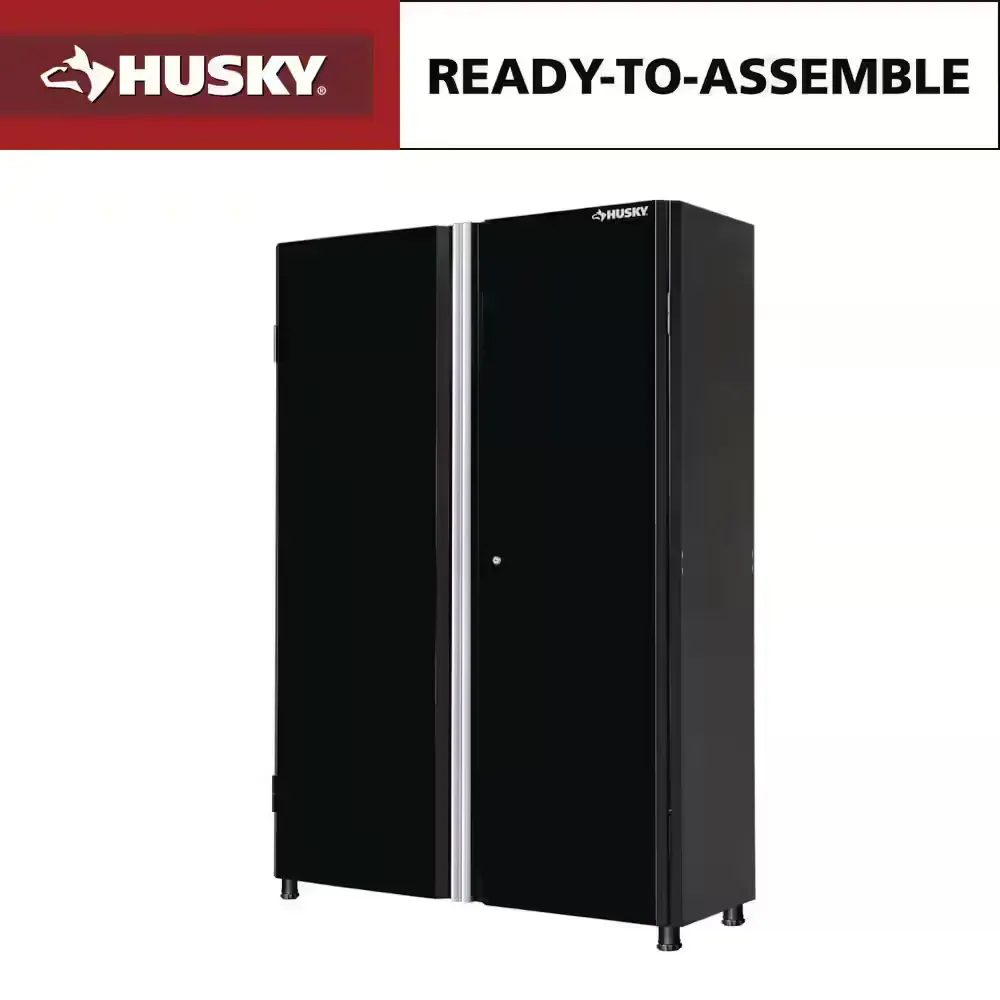 Ready-to-Assemble 48 in. W x 72 in. H x 18.3 in. D 24-Gauge 3-Shelf Steel Freestanding Cabinet in Black - image 1