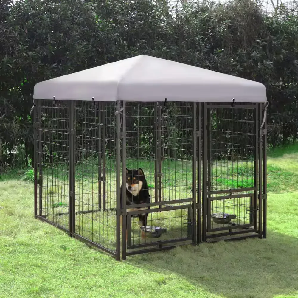 4.5 ft. x 4.5 ft. Dog Kennel Outdoor Dog Enclosure with Rotating Feeding Door and Polyester Cover - image 1