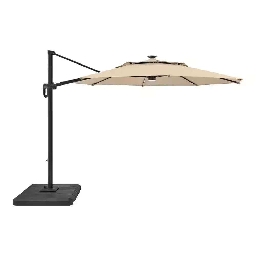 11 ft. Aluminum Cantilever Solar LED Offset Patio Umbrella in Putty Beige - image 1